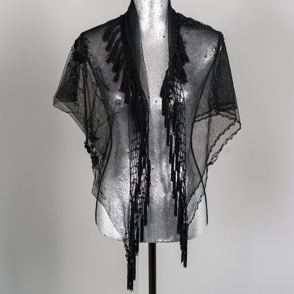 Embroidered sheer evening shawl
